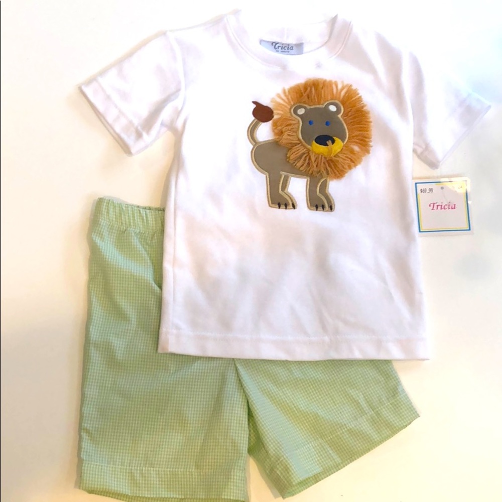 NWT 24mo set Lion Appliqué and Green Gingham short